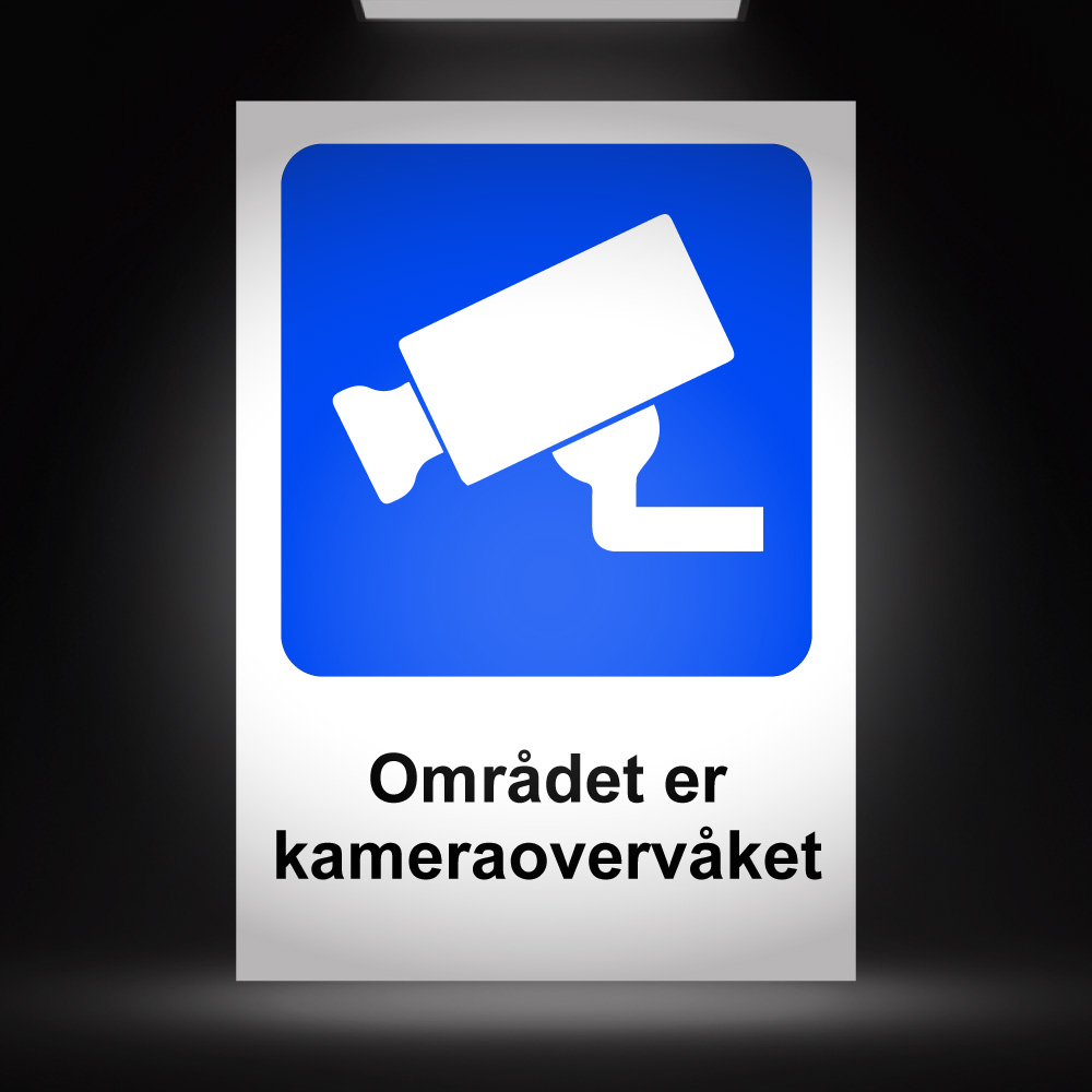 Området er kameraovervåket - Hvit/Blå