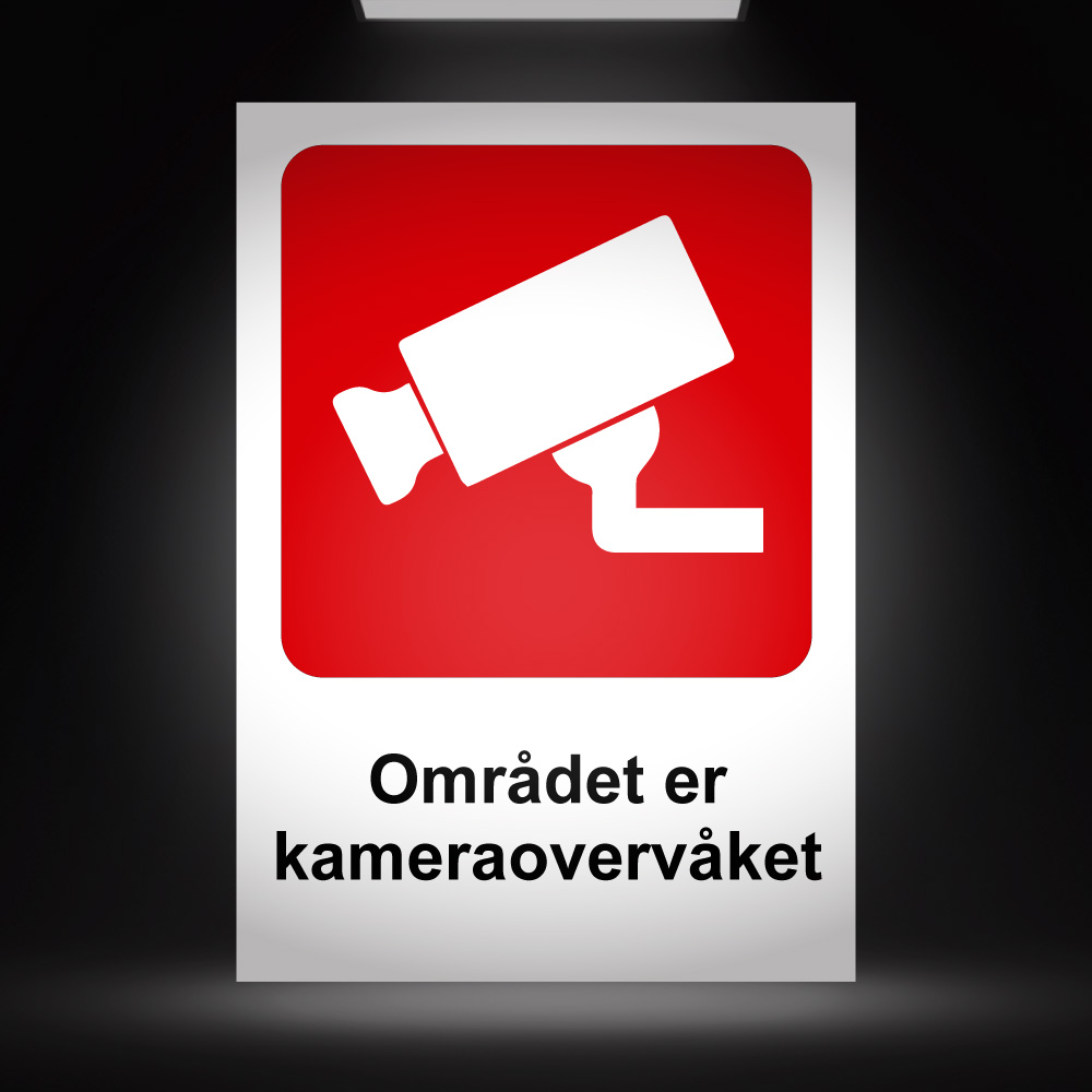 Området er kameraovervåket - Hvit/Rød