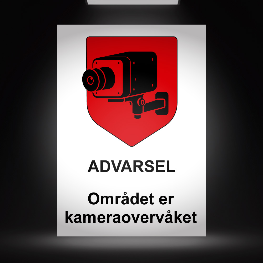 Kameraskilt Skjold: ADVARSEL – Hvit/Rød