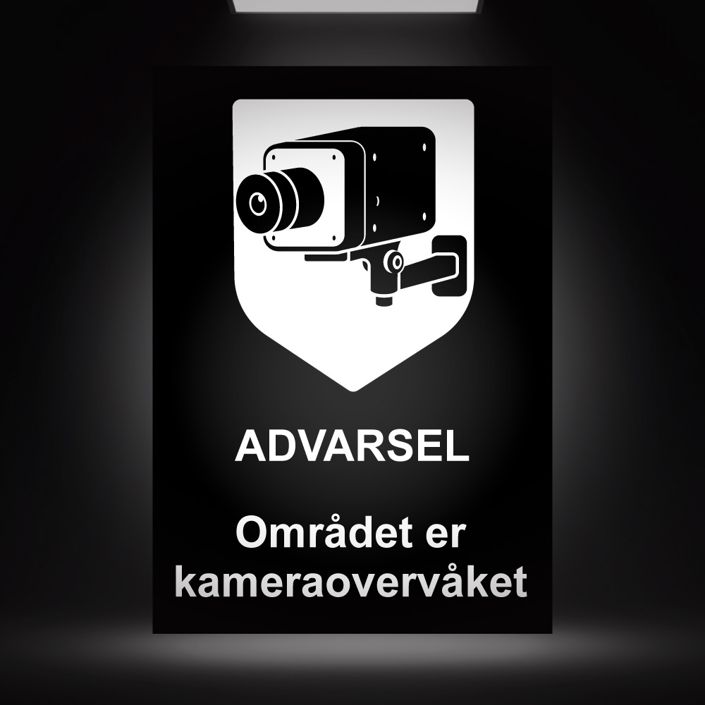 Kameraskilt Skjold: ADVARSEL – Sort/Hvit