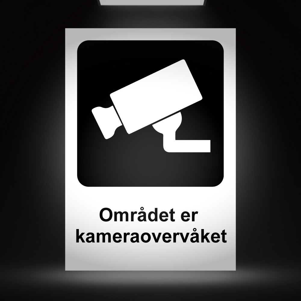 Området er kamera overvåket - Hvit/Sort